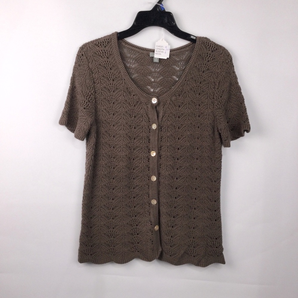 J‎ Jill Crochet Open Knit Short Sleeve Cardigan womens size M